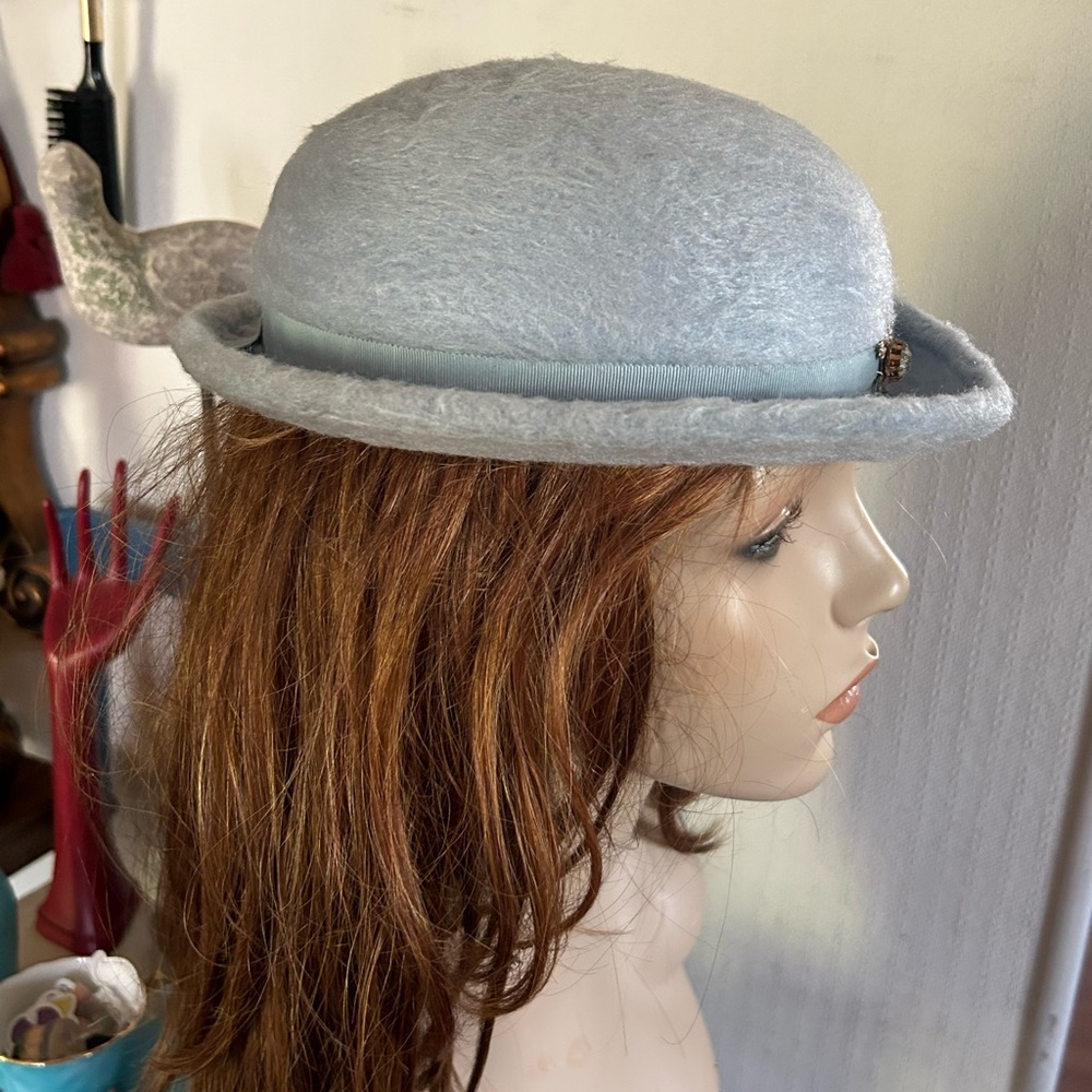 Vintage Baby Blue Hat with Cristal Embellishment - Picture 4 of 7
